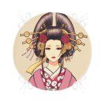 - RealHomes Yuvarlak Fermuarlı Minder - Realhomes Masum Baskan Japon Kız Motifli Modern Yuvarlak Fermuarlı Sandalye Minderi Realhomes