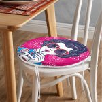 Pembe Zeminde Havai Fişek Figürlü Gözlüklü Fashion Girl Modern Yuvarlak Fermuarlı Sandalye Minderi Realhomes