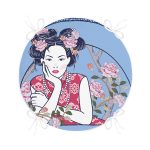 - RealHomes Yuvarlak Fermuarlı Minder - Realhomes  İnci Kolyeli Japon Kadın Dijital Baskılı Modern Yuvarlak Fermuarlı Sandalye Minderi Realhomes