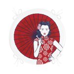 - RealHomes Yuvarlak Fermuarlı Minder - Realhomes  Sırtında Kırmızı Şemsiyeli Japon Kadın Motifli Yuvarlak Fermuarlı Sandalye Minderi Realhomes