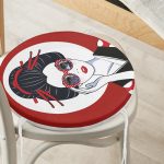 Gözlüklü Cool Japon Kadın Desenli Yuvarlak Fermuarlı Sandalye Minderi Realhomes