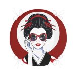 Gözlüklü Cool Japon Kadın Desenli Yuvarlak Fermuarlı Sandalye Minderi Realhomes