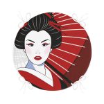 Kırmızı Temalı Japon Kadın Motifli Yuvarlak Fermuarlı Sandalye Minderi Realhomes