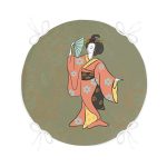 - RealHomes Yuvarlak Fermuarlı Minder - Realhomes  Geleneksel Japon Kadın Figürü Dijital Baskılı Özel Tasarım Modern Yuvarlak Fermuarlı Sandalye Minderi Realhomes