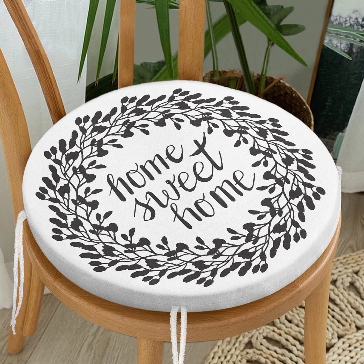 Home Sweet Home Dijital Baskılı Yuvarlak Fermuarlı Sandalye Minderi Realhomes