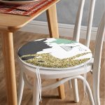 - RealHomes Yuvarlak Fermuarlı Minder - Realhomes Kafes Ve Kuş Motifli Gold Modern Motifler Dijital Baskılı Modern Yuvarlak Fermuarlı Sandalye Minderi Realhomes