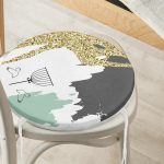 - RealHomes Yuvarlak Fermuarlı Minder - Realhomes Kafes Ve Kuş Motifli Gold Modern Motifler Dijital Baskılı Modern Yuvarlak Fermuarlı Sandalye Minderi Realhomes