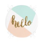 - RealHomes Yuvarlak Fermuarlı Minder - Realhomes Gold Hello Yazılı Modern Motifler Dijital Baskılı Modern Yuvarlak Fermuarlı Sandalye Minderi Realhomes