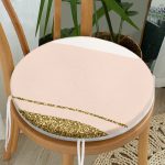 - RealHomes Yuvarlak Fermuarlı Minder - Realhomes  Pembe Krem Gold Motifli Dijital Baskılı Modern Yuvarlak Fermuarlı Sandalye Minderi Realhomes