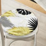 Mermer Zeminli Gold Ve Siyah Yapraklar Dijital Baskılı Modern Yuvarlak Fermuarlı Sandalye Minderi Realhomes