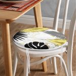 Mermer Zeminli Gold Ve Siyah Yapraklar Dijital Baskılı Modern Yuvarlak Fermuarlı Sandalye Minderi Realhomes