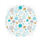 - RealHomes Yuvarlak Fermuarlı Minder - Realhomes  Beyaz Zeminde Mavi Puan Gold Yıldızlı Dijital Baskılı Modern Yuvarlak Fermuarlı Sandalye Minderi Realhomes