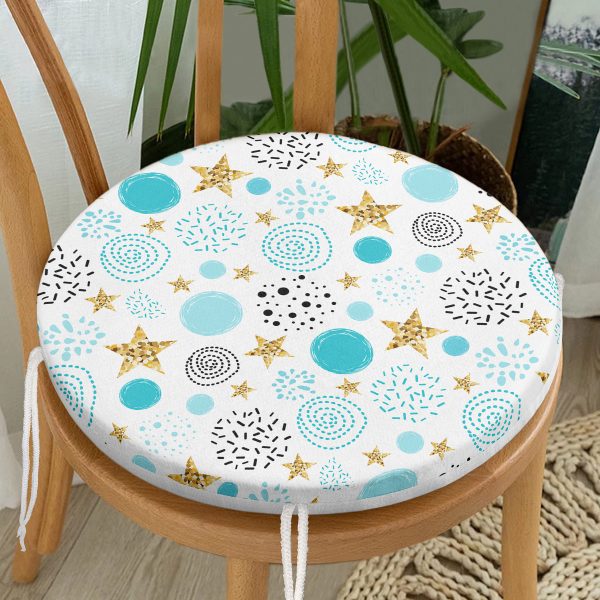 Buz Mavisi Zeminli Balina Desenli Modern Yuvarlak Fermuarlı Sandalye Minderi Realhomes