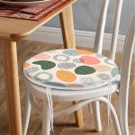 - RealHomes Yuvarlak Fermuarlı Minder - Realhomes  Ekru Zeminde Geometrik Zeminler Dijital Baskılı Modern Yuvarlak Fermuarlı Sandalye Minderi Realhomes