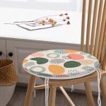 - RealHomes Yuvarlak Fermuarlı Minder - Realhomes  Ekru Zeminde Geometrik Zeminler Dijital Baskılı Modern Yuvarlak Fermuarlı Sandalye Minderi Realhomes