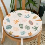 - RealHomes Yuvarlak Fermuarlı Minder - Realhomes  Ekru Zeminli Yaprak Motifler Dijital Baskılı Modern Yuvarlak Fermuarlı Sandalye Minderi Realhomes