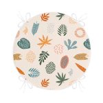 - RealHomes Yuvarlak Fermuarlı Minder - Realhomes  Ekru Zeminli Yaprak Motifler Dijital Baskılı Modern Yuvarlak Fermuarlı Sandalye Minderi Realhomes