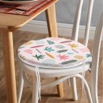 - RealHomes Yuvarlak Fermuarlı Minder - Realhomes  Renkli Amazon Yapraklı Motifler Dijital Baskılı Modern Yuvarlak Fermuarlı Sandalye Minderi Realhomes