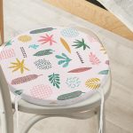 - RealHomes Yuvarlak Fermuarlı Minder - Realhomes  Renkli Amazon Yapraklı Motifler Dijital Baskılı Modern Yuvarlak Fermuarlı Sandalye Minderi Realhomes