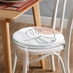 - RealHomes Yuvarlak Fermuarlı Minder - Realhomes  Pastel Renkli Zemin Üzerine Onedraw Yaprak Çizimli Dijital Baskılı Modern Yuvarlak Fermuarlı Sandalye Minderi Realhomes