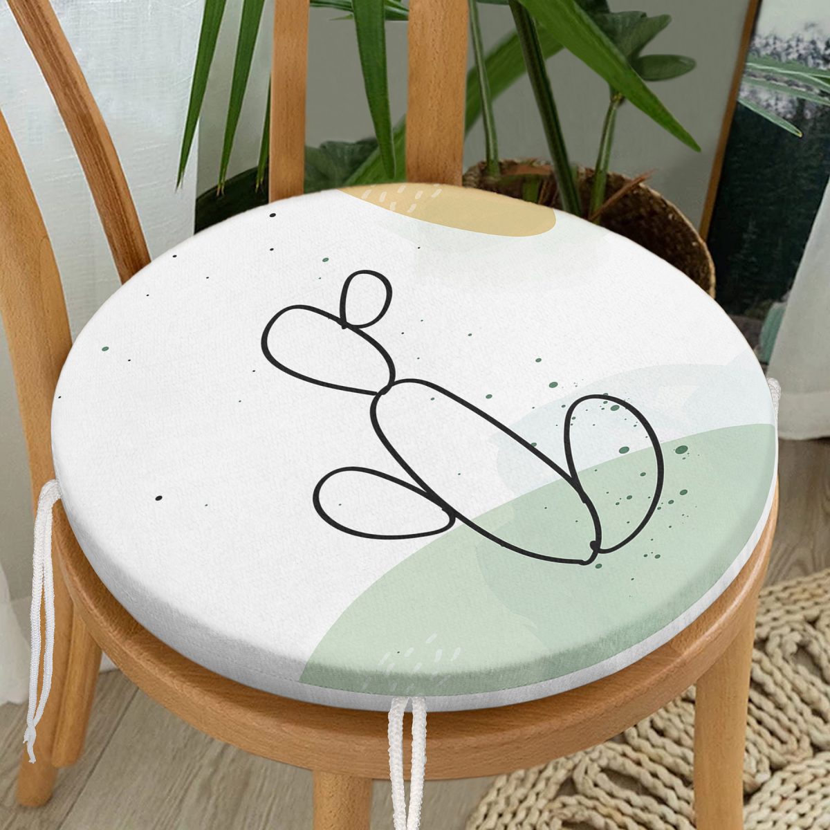 Soft Renkli Onedraw Çizimli Dijital Baskılı Modern Yuvarlak Fermuarlı Sandalye Minderi Realhomes