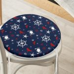 - RealHomes Yuvarlak Fermuarlı Minder - Realhomes  Lacivert Zeminli Renkli Yunus Desenli Dijital Baskılı Modern Yuvarlak Fermuarlı Sandalye Minderi Realhomes