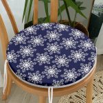- RealHomes Yuvarlak Fermuarlı Minder - Realhomes  Lacivert Zeminli Beyaz Kar tanesi Desenli Dijital Baskılı Modern Yuvarlak Fermuarlı Sandalye Minderi Realhomes