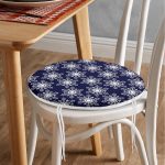 - RealHomes Yuvarlak Fermuarlı Minder - Realhomes  Lacivert Zeminli Beyaz Kar tanesi Desenli Dijital Baskılı Modern Yuvarlak Fermuarlı Sandalye Minderi Realhomes
