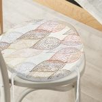 - RealHomes Yuvarlak Fermuarlı Minder - Realhomes Beyaz Zeminli Soft Renkli Yapraklı Dijital Baskılı Modern Yuvarlak Fermuarlı Sandalye Minderi Realhomes