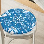 Mavi Beyaz Zeminli Deniz Yıldızı Desenli Dijital Baskılı Modern Yuvarlak Fermuarlı Sandalye Minderi Realhomes
