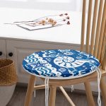 - RealHomes Yuvarlak Fermuarlı Minder - Realhomes  Mavi Zeminli Deniz Feneri Desenli Dijital Baskılı Modern Yuvarlak Fermuarlı Sandalye Minderi Realhomes