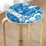 Mavi Beyaz Zeminli Yelken Desenli Dijital Baskılı Modern Yuvarlak Fermuarlı Sandalye Minderi Realhomes