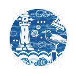 Mavi Beyaz Zeminli Yelken Desenli Dijital Baskılı Modern Yuvarlak Fermuarlı Sandalye Minderi Realhomes