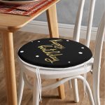 - RealHomes Yuvarlak Fermuarlı Minder - Realhomes Siyah Zeminde Gold Yıldız Desenli Dijital Baskılı Modern Yuvarlak Fermuarlı Sandalye Minderi Realhomes