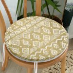 - RealHomes Yuvarlak Fermuarlı Minder - Realhomes  Gold Zeminde Beyaz Bohem Çizimli Dijital Baskılı Modern Yuvarlak Fermuarlı Sandalye Minderi Realhomes