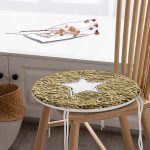 Gold Zeminli Beyaz Yıldız Desenli Dijital Baskılı Modern Yuvarlak Fermuarlı Sandalye Minderi Realhomes