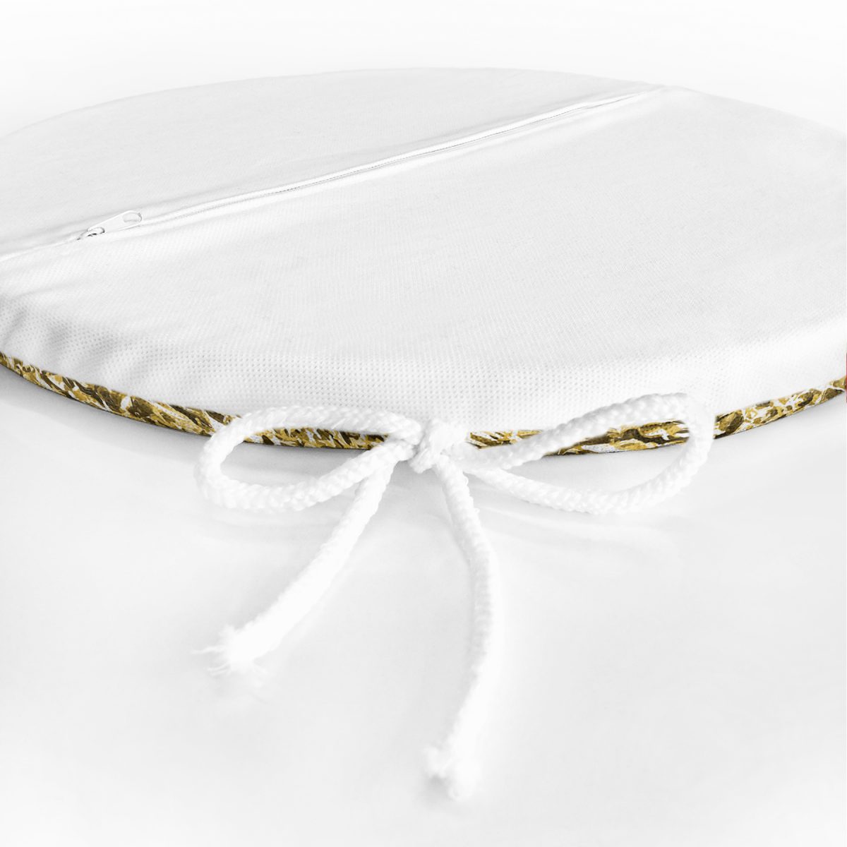 Gold Zeminli Beyaz Yıldız Desenli Dijital Baskılı Modern Yuvarlak Fermuarlı Sandalye Minderi Realhomes