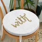 - RealHomes Yuvarlak Fermuarlı Minder - Realhomes Beyaz Zeminli Gold Renkli With Yazılı Dijital Baskılı Modern Yuvarlak Fermuarlı Sandalye Minderi Realhomes