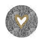 - RealHomes Yuvarlak Fermuarlı Minder - Realhomes  Siyah Onedraw Çizimli Gold Renkli Kalp Desenli Dijital Baskılı Modern Yuvarlak Fermuarlı Sandalye Minderi Realhomes