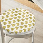 Beyaz Zeminli Gold Renkli Kalp Desenli Dijital Baskılı Modern Yuvarlak Fermuarlı Sandalye Minderi Realhomes