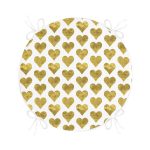 Beyaz Zeminli Gold Renkli Kalp Desenli Dijital Baskılı Modern Yuvarlak Fermuarlı Sandalye Minderi Realhomes