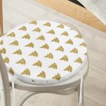 Beyaz Zeminde Gold Renkli Çam Ağacı Desenli Dijital Baskılı Modern Yuvarlak Fermuarlı Sandalye Minderi Realhomes