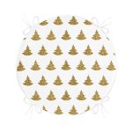 Beyaz Zeminde Gold Renkli Çam Ağacı Desenli Dijital Baskılı Modern Yuvarlak Fermuarlı Sandalye Minderi Realhomes