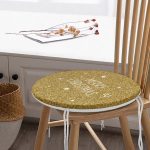 - RealHomes Yuvarlak Fermuarlı Minder - Realhomes  Gold Zeminde Merry Christmas Yazılı Dijital Baskılı Modern Yuvarlak Fermuarlı Sandalye Minderi Realhomes