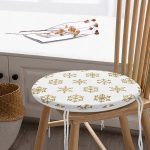 - RealHomes Yuvarlak Fermuarlı Minder - Realhomes  Beyaz Zeminde Gold Renkli Kar Tanesi Desenli Dijital Baskılı Modern Yuvarlak Fermuarlı Sandalye Minderi Realhomes