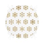 - RealHomes Yuvarlak Fermuarlı Minder - Realhomes  Beyaz Zeminde Gold Renkli Kar Tanesi Desenli Dijital Baskılı Modern Yuvarlak Fermuarlı Sandalye Minderi Realhomes