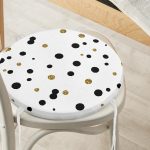 - RealHomes Yuvarlak Fermuarlı Minder - Realhomes Beyaz Zeminde Gold Ve Siyah Renkli Pauntiyeler Dijital Baskılı Modern Yuvarlak Fermuarlı Sandalye Minderi Realhomes