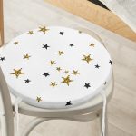 - RealHomes Yuvarlak Fermuarlı Minder - Realhomes  Beyaz Zemin Üzerinde Gold Yıldızlı Dijital Baskılı Modern Yuvarlak Fermuarlı Sandalye Minderi Realhomes