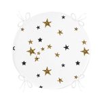 - RealHomes Yuvarlak Fermuarlı Minder - Realhomes  Beyaz Zemin Üzerinde Gold Yıldızlı Dijital Baskılı Modern Yuvarlak Fermuarlı Sandalye Minderi Realhomes