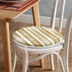 - RealHomes Yuvarlak Fermuarlı Minder - Realhomes  Beyaz Zeminde Gold Renkli Yaprak Desenli Dijital Baskılı Modern Yuvarlak Fermuarlı Sandalye Minderi Realhomes